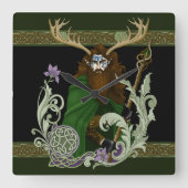Groene Keltische Geweien Man  Vierkante Klok (Voorkant)