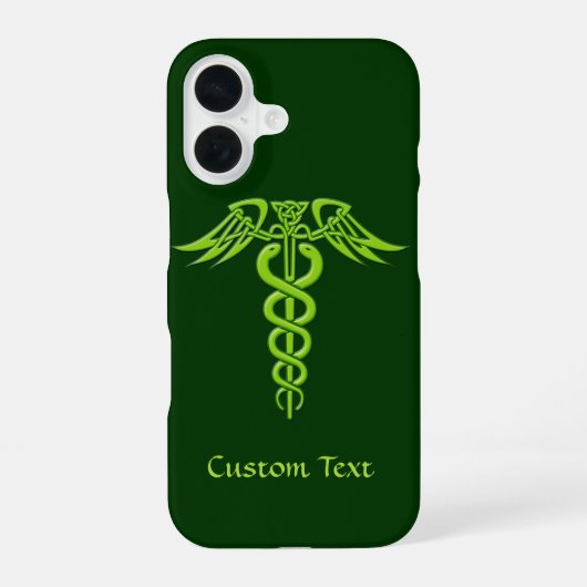 Groene Keltische Knoop Caduceus iPhone 16 Hoesje (Achterkant)