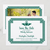 Groene Keltische Knoop Claddagh Bruiloft Save the  Date (Voorkant / Achterkant)