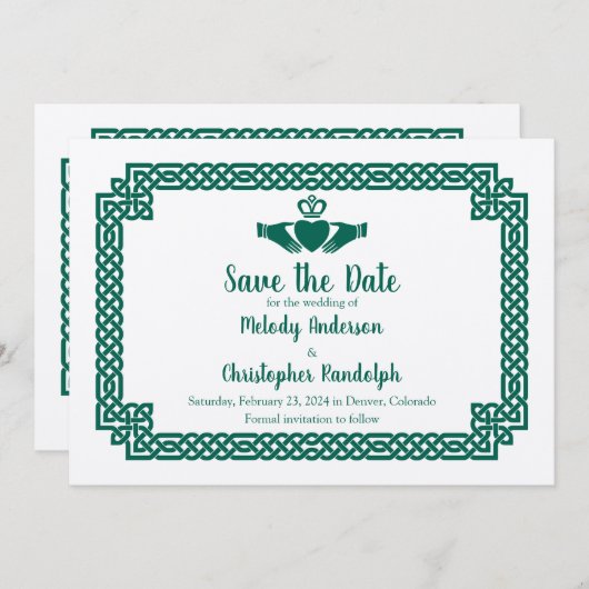 Groene Keltische Knoop Claddagh Bruiloft Save the  Save The Date (Voorkant / Achterkant)