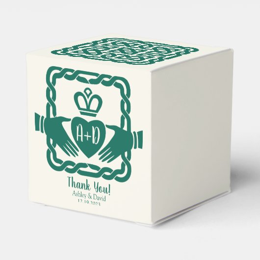 Groene Keltische knoop Claddagh Ierse bruiloft Dan Bedankdoosjes (Achterkant)