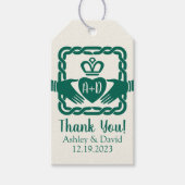 Groene Keltische knoop Claddagh Ierse bruiloft Dan Cadeaulabel (Voorkant)