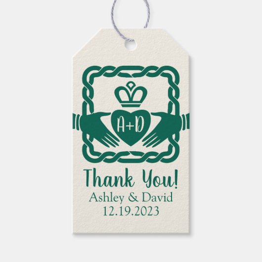 Groene Keltische knoop Claddagh Ierse bruiloft Dan Cadeaulabel (Voorkant)