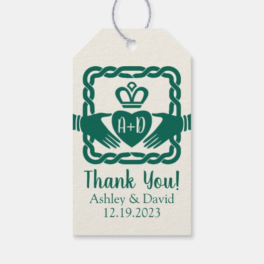 Groene Keltische knoop Claddagh Ierse bruiloft Dan Cadeaulabel (Achterkant)