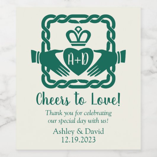 Groene Keltische knoop Claddagh Ierse bruiloft Dan Wijn Etiket (Enkel label)