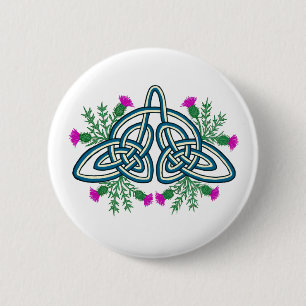 Groene Keltische Knoop met Paarse Schotse Distels Ronde Button 5,7 Cm