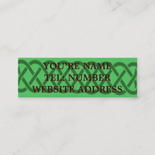 Groene Keltische knoop op lichtgroen Mini Visitekaartje (Voorkant)