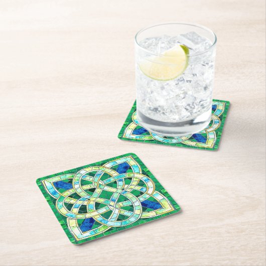 Groene Keltische Knoop Stone Mozaïek Kartonnen Onderzetters (Insitu)