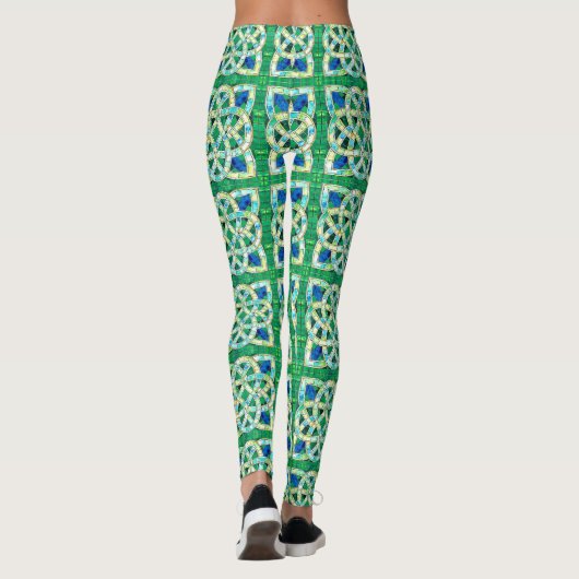 Groene Keltische Knoop Stone Mozaïek Leggings (Achterkant)