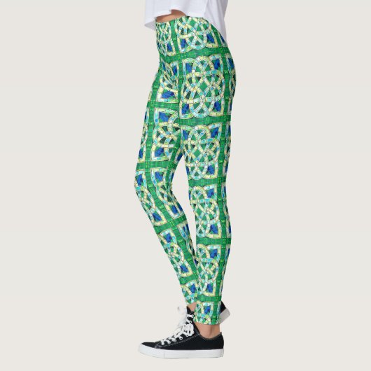 Groene Keltische Knoop Stone Mozaïek Leggings (Links)