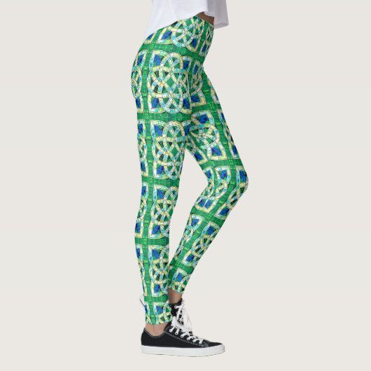 Groene Keltische Knoop Stone Mozaïek Leggings (Rechts)