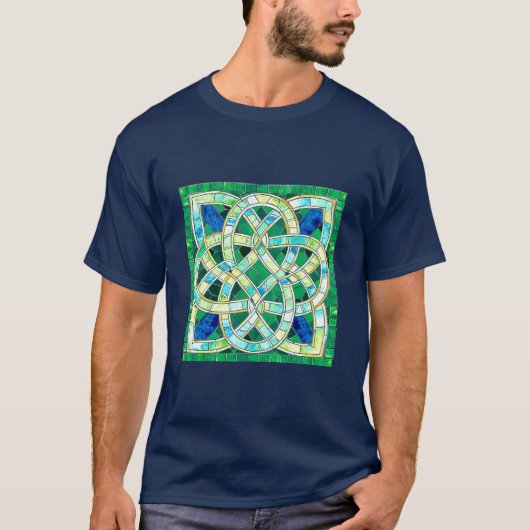 Groene Keltische Knoop Stone Mozaïek T-shirt (Voorkant)