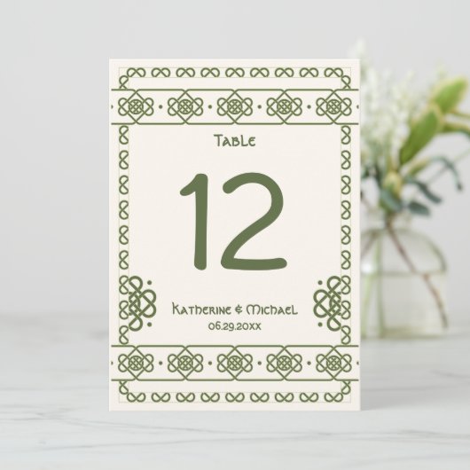 Groene Keltische knopen Grote Tafelnummers (Staand voorkant)