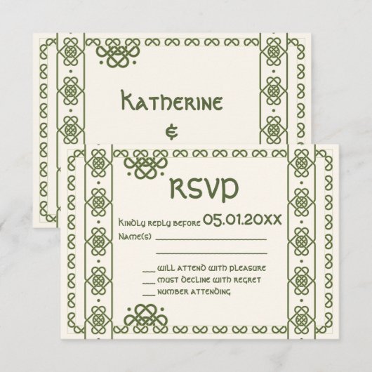 Groene Keltische Knots Wedding RSVP Kaarten (Voorkant / Achterkant)