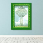 Groene Keltische kruis en wolken Canvas Afdruk (Insitu (Houten vloer))