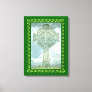Groene Keltische kruis en wolken Canvas Afdruk