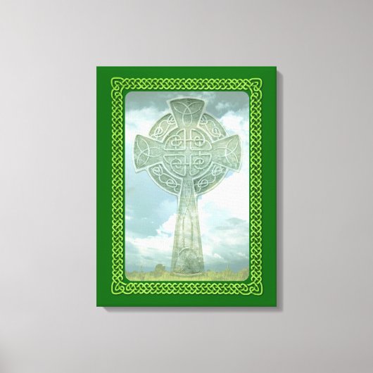 Groene Keltische kruis en wolken Canvas Afdruk (Voorkant)