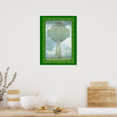 Groene Keltische kruis en wolken Poster (Keuken)
