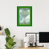 Groene Keltische kruis en wolken Poster (Thuiskantoor)