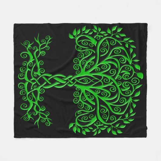 Groene Keltische levensboom Fleece Deken (Voorkant (Horizontaal))