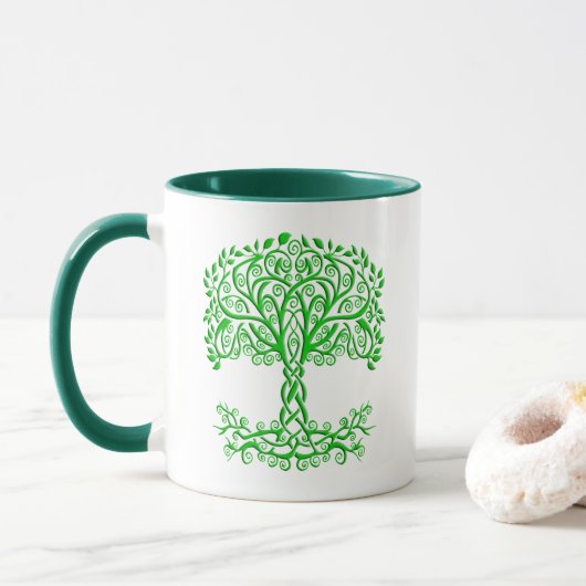Groene Keltische levensboom Mok (Met donut)