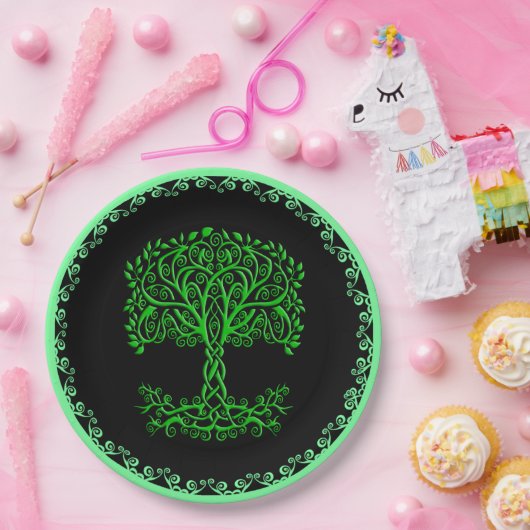Groene Keltische levensboom Papieren Bordje (Feest)