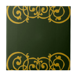 Groene Keramische Tegel met Gouden Lacy Border Tegeltje