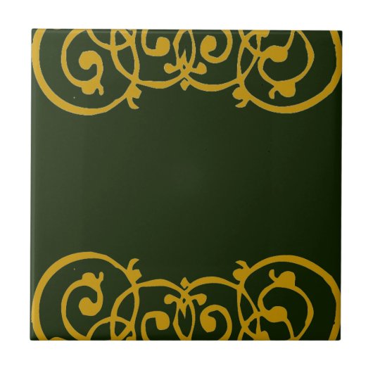 Groene Keramische Tegel met Gouden Lacy Border Tegeltje (Voorkant)
