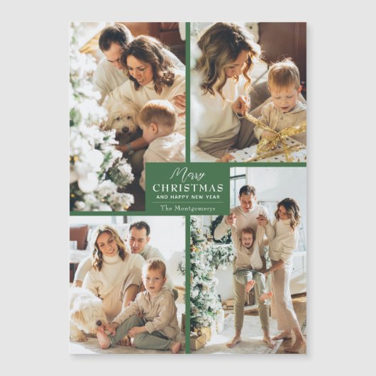 Groene Kerst 4 Fotocollage Magnetische Kaarten (Voorkant)