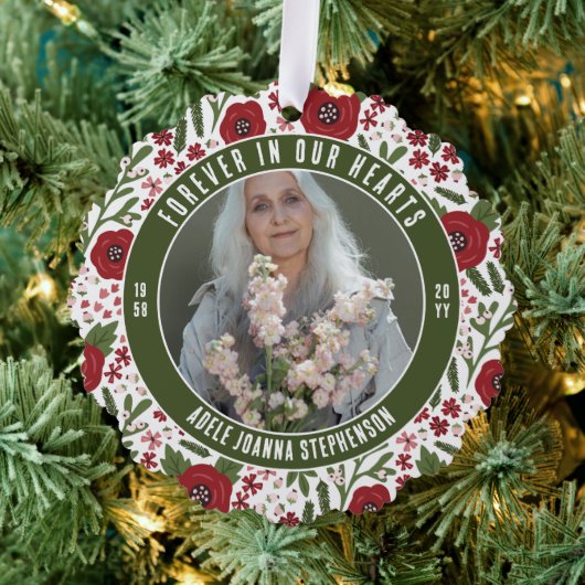 Groene Kerst Bloemen voor altijd in ons hart Foto Ornament Kaart (Insitu (Drie))