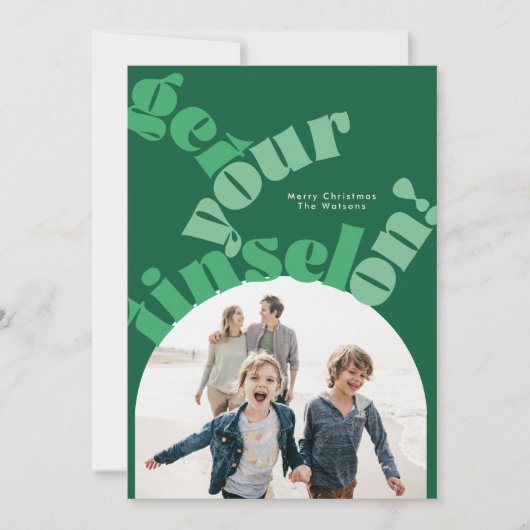 Groene Kerst Bold Typografie Ovale Boog Foto Feestdagenkaart (Voorkant)