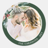 Groene Kerst Botanische Fotosticker Ronde Sticker (Voorkant)