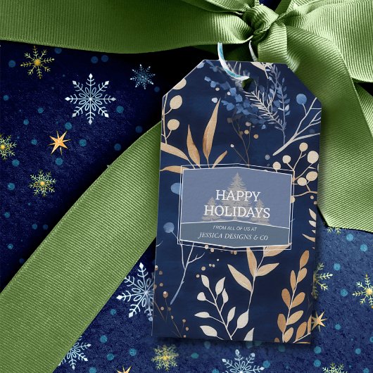 Groene Kerst Botanische Moderne Zakelijke Cadeaulabel