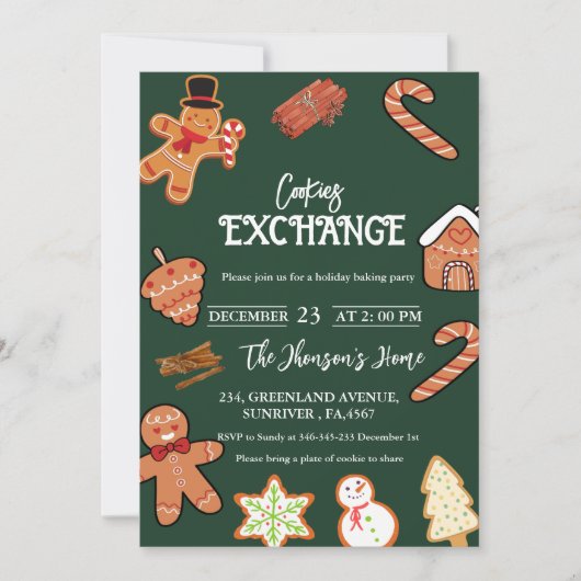 Groene Kerst Cookies Exchange Party uitnodiging (Voorkant)