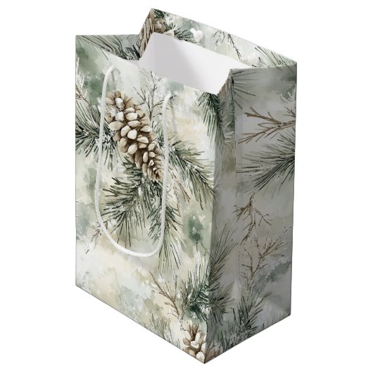Groene Kerst Dennenappels Medium Cadeauzakje (Voorkant Gekanteld)