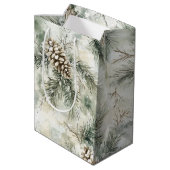 Groene Kerst Dennenappels Medium Cadeauzakje (Achterkant Gekanteld)
