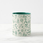 Groene Kerst Doodle Monogram en Naam Mok (Midden)