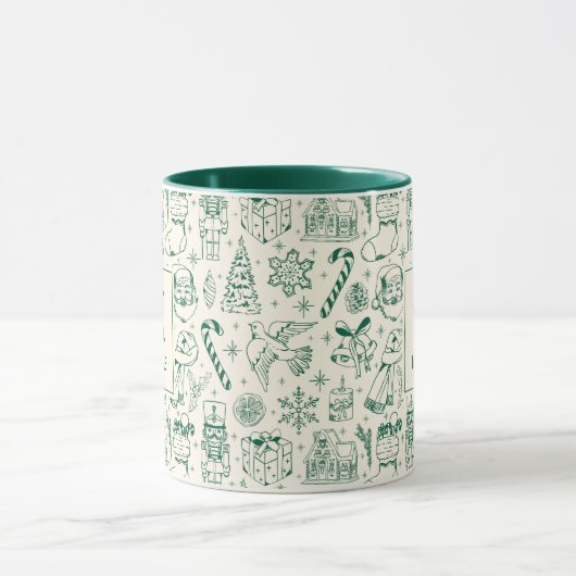 Groene Kerst Doodle Monogram en Naam Mok (Midden)