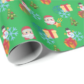groene kerst emoji cadeaupapier (Rol Hoek)