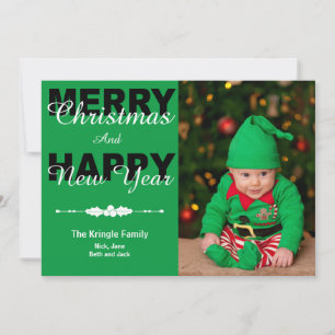 Groene kerst en nieuwjaarsfotokaart feestdagenkaart
