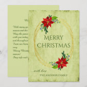 Groene  kerst en Poinsettia Feestdagenkaart (Voorkant / Achterkant)