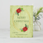 Groene  kerst en Poinsettia Feestdagenkaart (Staand voorkant)