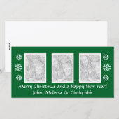 Groene Kerst fotokaart sjabloon | drie foto's (Voorkant / Achterkant)