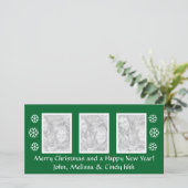 Groene Kerst fotokaart sjabloon | drie foto's (Staand voorkant)
