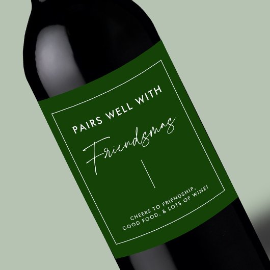 Groene kerst Friendsmas-feestattributen Wijn Etiket