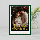 Groene Kerst Geschenk Zwangerschapsaankondiging Fo Folie Feestdagenkaart (Staand Voorkant)