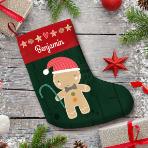 Groene Kerst Gingerbread Boy Naam Rustiek Schattig Kleine Kerstsok