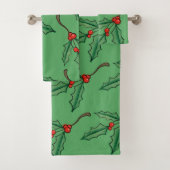  Groene Kerst Holly Handdoek Set Gift (Insitu)