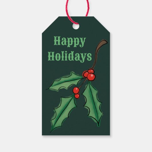 Groene Kerst Hulst Cadeaublaadjes Cadeaulabel (Achterkant)