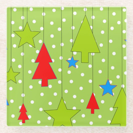 Groene kerst illustratie glazen onderzetter (Voorkant)